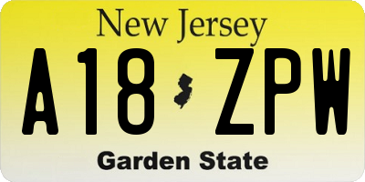 NJ license plate A18ZPW