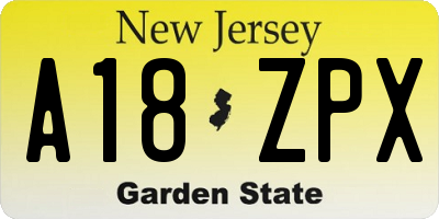 NJ license plate A18ZPX
