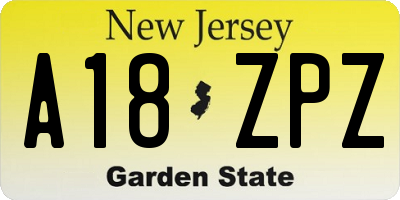 NJ license plate A18ZPZ