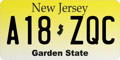 NJ license plate A18ZQC