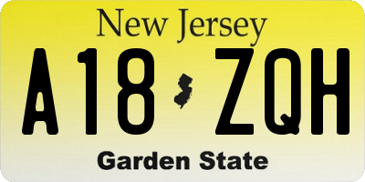NJ license plate A18ZQH