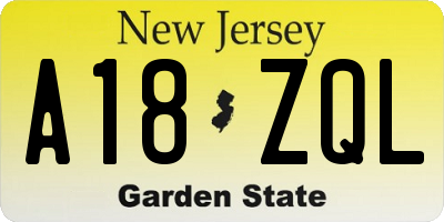 NJ license plate A18ZQL