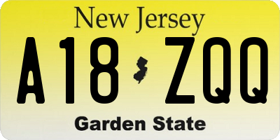 NJ license plate A18ZQQ