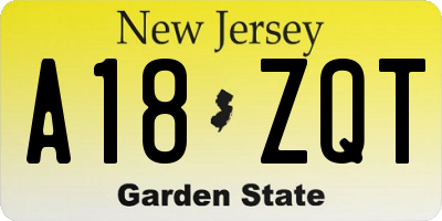 NJ license plate A18ZQT