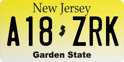 NJ license plate A18ZRK