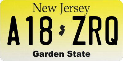 NJ license plate A18ZRQ