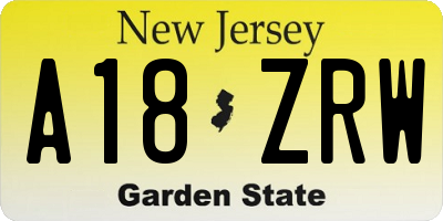NJ license plate A18ZRW