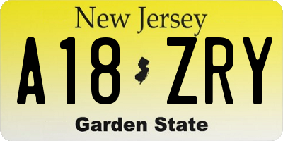 NJ license plate A18ZRY