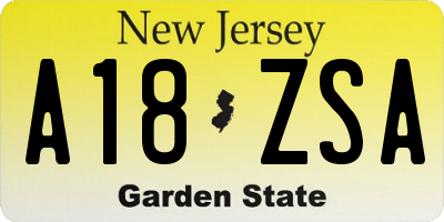 NJ license plate A18ZSA