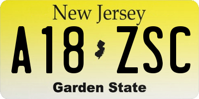 NJ license plate A18ZSC