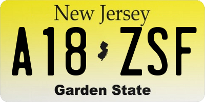 NJ license plate A18ZSF