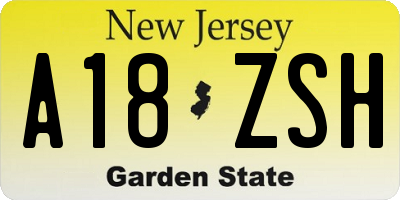 NJ license plate A18ZSH