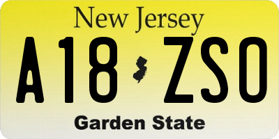 NJ license plate A18ZSO
