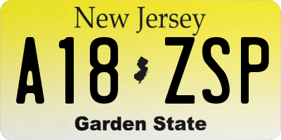 NJ license plate A18ZSP