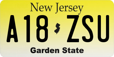 NJ license plate A18ZSU