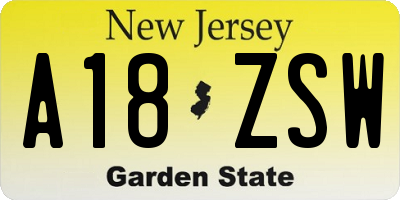 NJ license plate A18ZSW