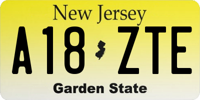 NJ license plate A18ZTE