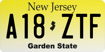 NJ license plate A18ZTF