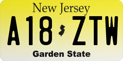 NJ license plate A18ZTW
