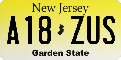 NJ license plate A18ZUS
