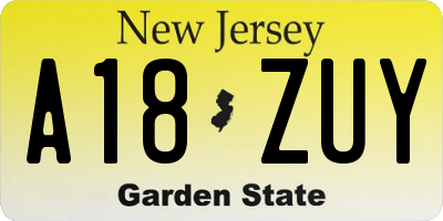 NJ license plate A18ZUY