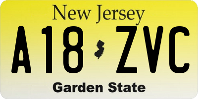 NJ license plate A18ZVC