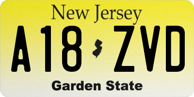 NJ license plate A18ZVD
