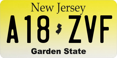 NJ license plate A18ZVF