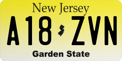 NJ license plate A18ZVN