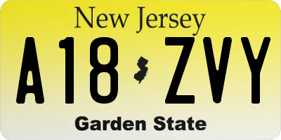 NJ license plate A18ZVY