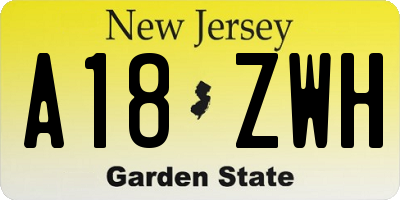 NJ license plate A18ZWH