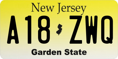NJ license plate A18ZWQ