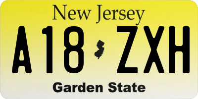 NJ license plate A18ZXH