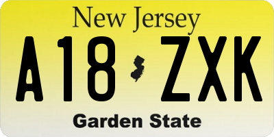 NJ license plate A18ZXK