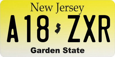 NJ license plate A18ZXR