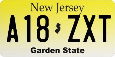 NJ license plate A18ZXT
