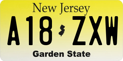 NJ license plate A18ZXW