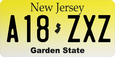NJ license plate A18ZXZ