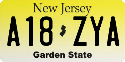 NJ license plate A18ZYA