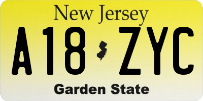 NJ license plate A18ZYC