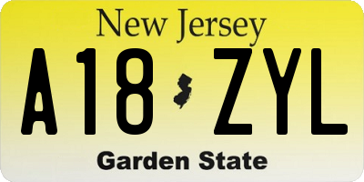 NJ license plate A18ZYL