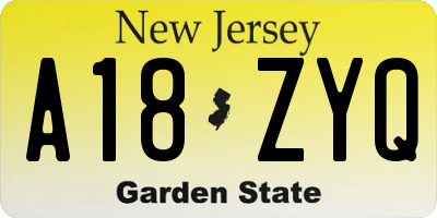 NJ license plate A18ZYQ
