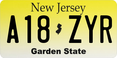 NJ license plate A18ZYR
