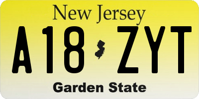 NJ license plate A18ZYT