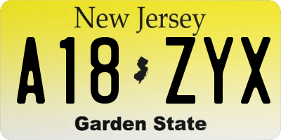 NJ license plate A18ZYX