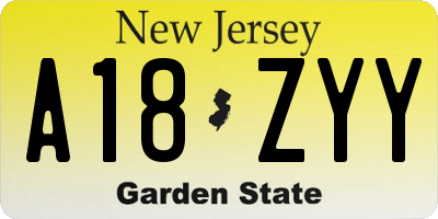NJ license plate A18ZYY