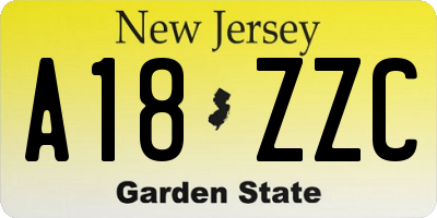 NJ license plate A18ZZC