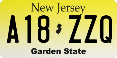 NJ license plate A18ZZQ