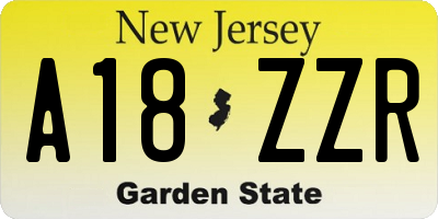 NJ license plate A18ZZR
