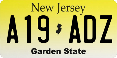 NJ license plate A19ADZ